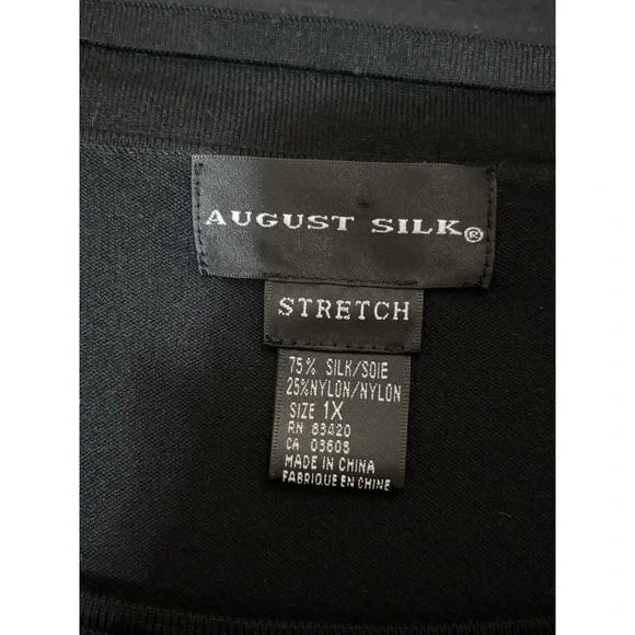 August Silk Black Silk Blend Embroidered Sleeve Stretch Top Women's 1X - Picture 4 of 6